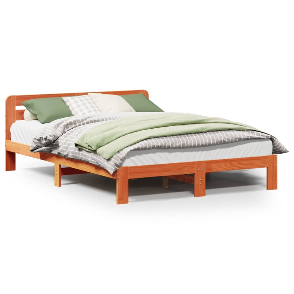 Bed met matras massief grenenhout wasbruin 140x190 cm