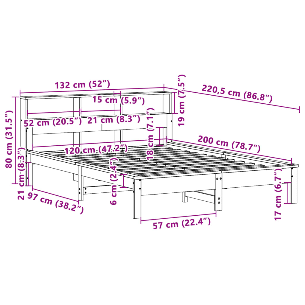 Bed met boekenkast zonder matras grenenhout wit 120x200 cm