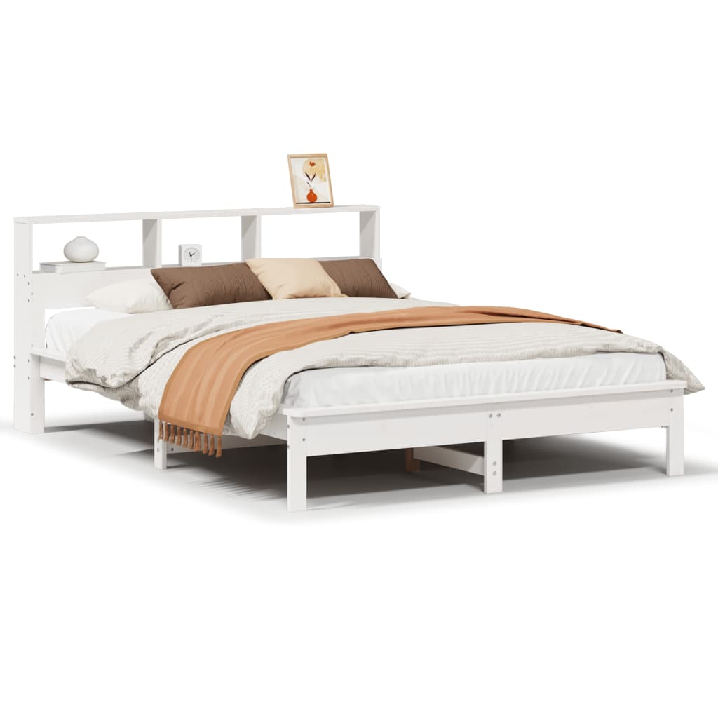 Bed met boekenkast zonder matras grenenhout wit 120x190 cm