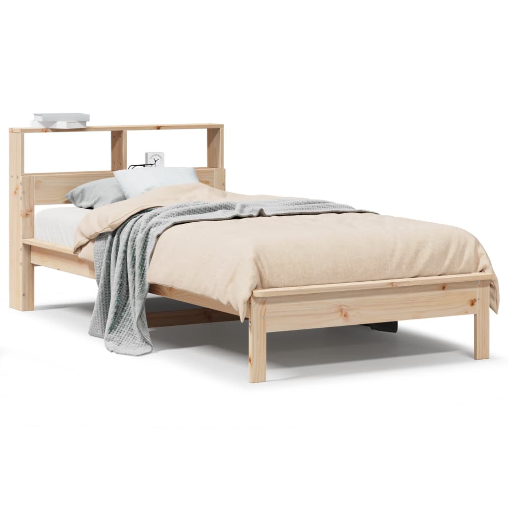 Bed met boekenkast zonder matras massief grenenhout 75x190 cm