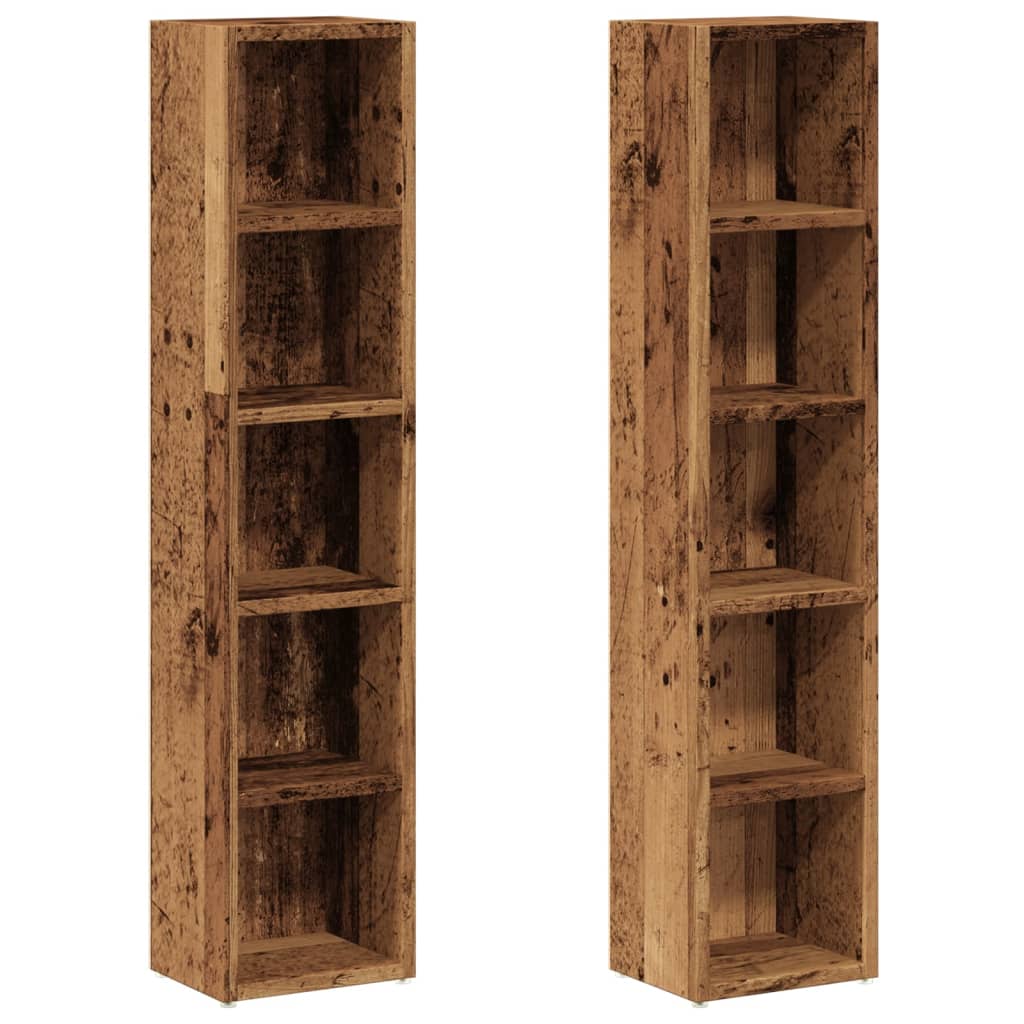 Cd-kasten 2 st 21x16x93,5 bewerkt hout oud houtkleurig