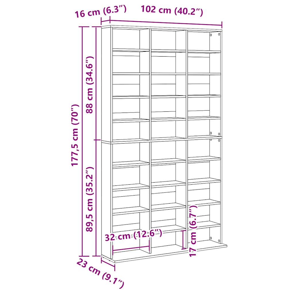 Cd-kast 102x23x177,5 cm bewerkt hout artisanaal eikenkleur