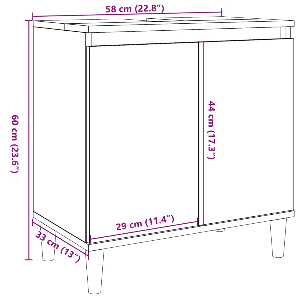 Wastafelkast 58x33x60 cm bewerkt hout betongrijs