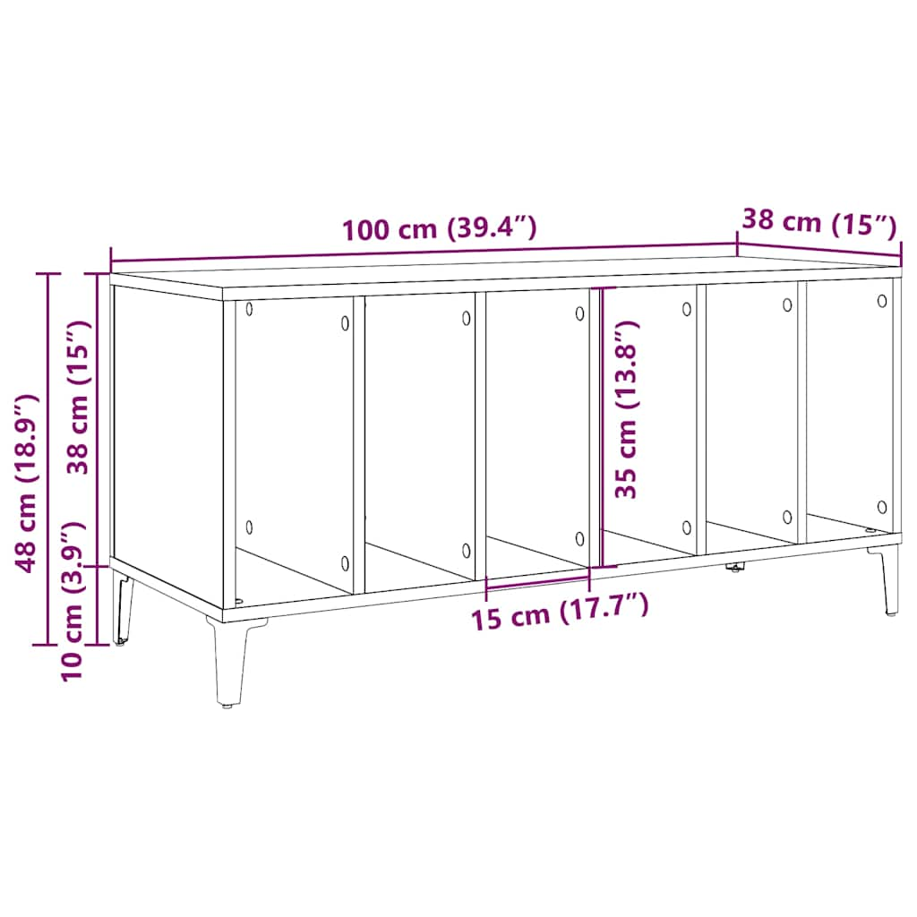 Platenkast 100x38x48 cm bewerkt hout artisanaal eikenkleur