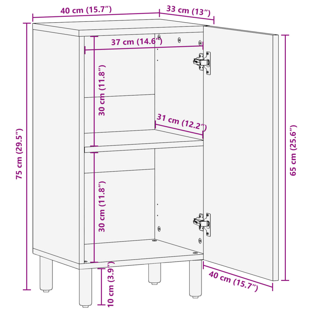 Dressoir 40x33x75 cm bewerkt hout zwart