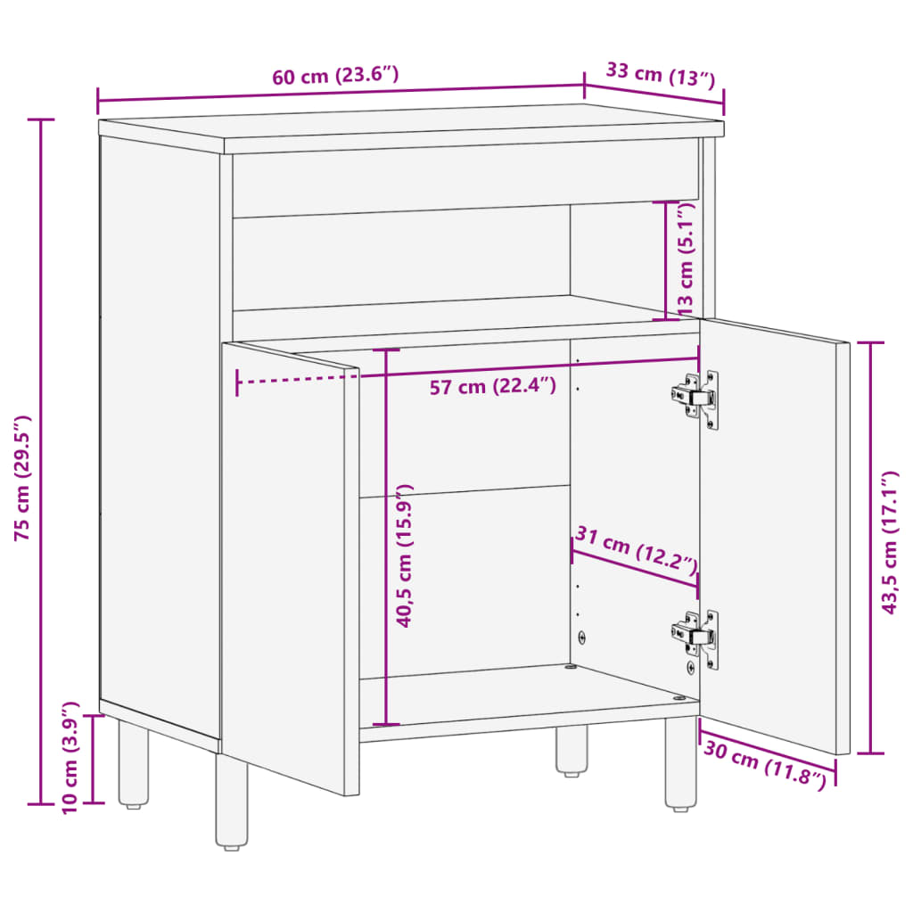 Dressoir 60x33x75 cm bewerkt hout zwart