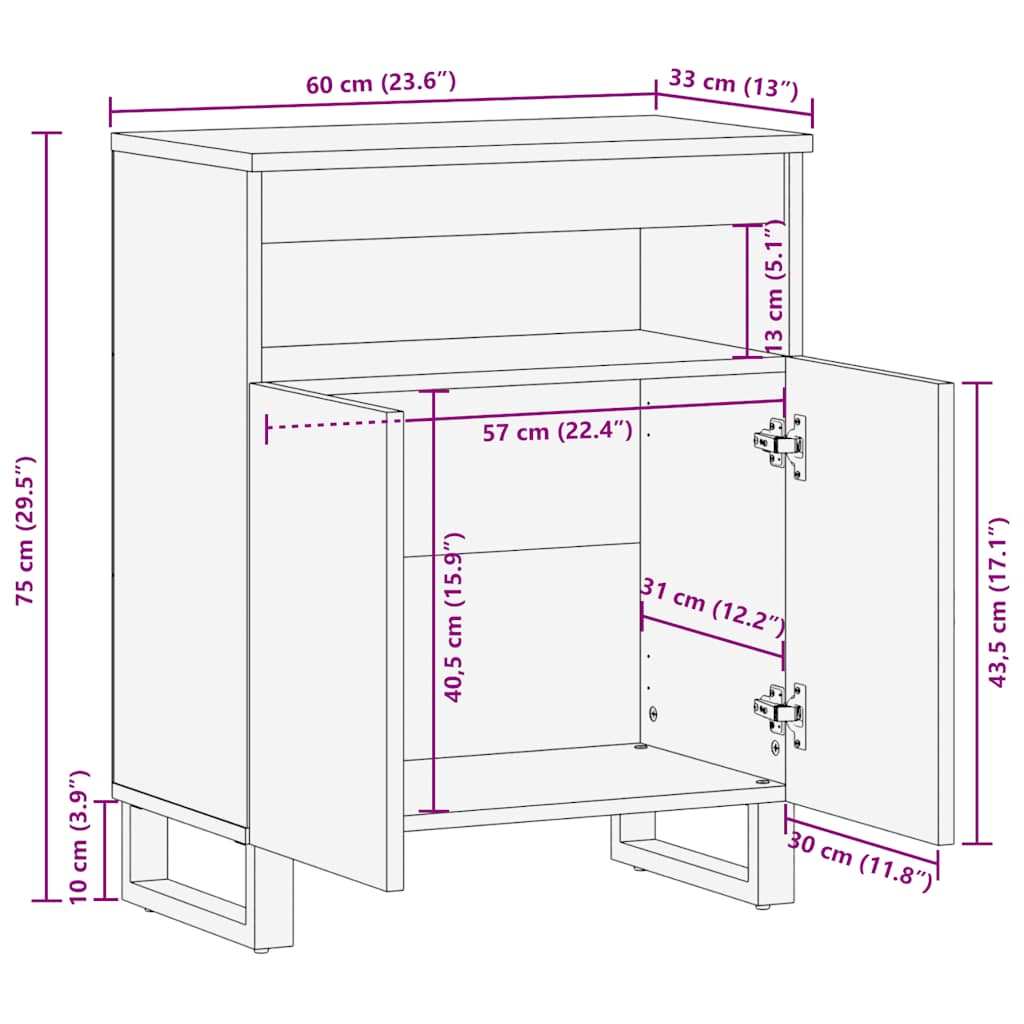 Dressoir 60x33x75 cm massief mangohout zwart