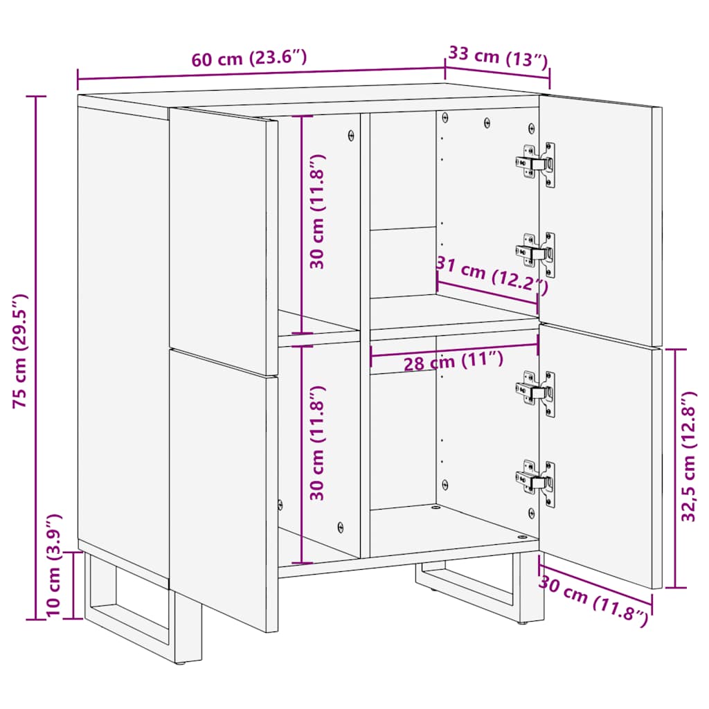 Dressoir 60x33x75 cm massief mangohout zwart