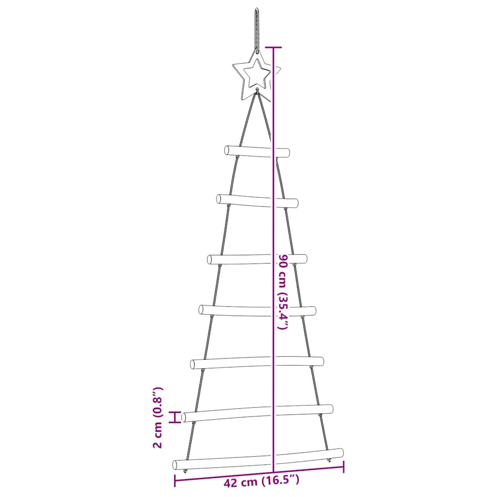 Hangende kerstbomen met topsterren 2 st 42x90 cm naturel tak