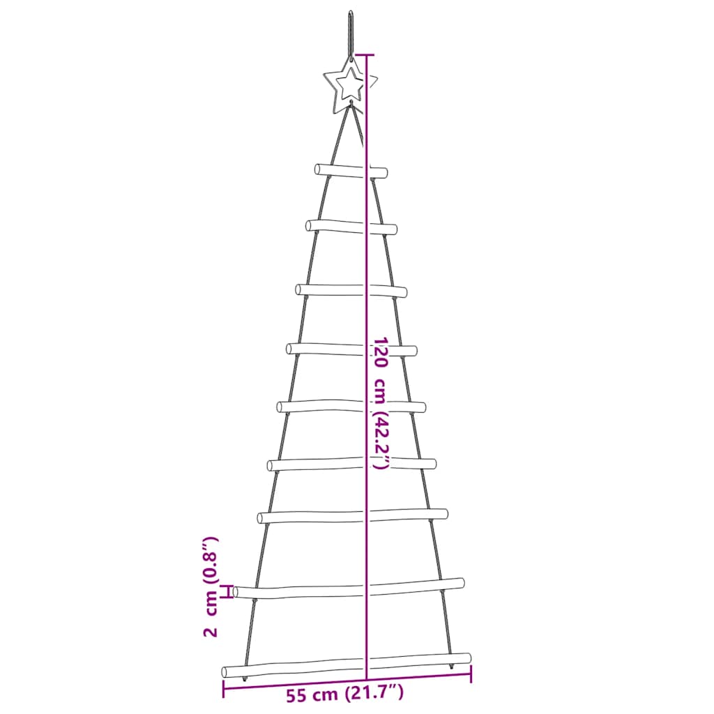 Hangende kerstbomen met topsterren 2 st 55x120 cm naturel tak