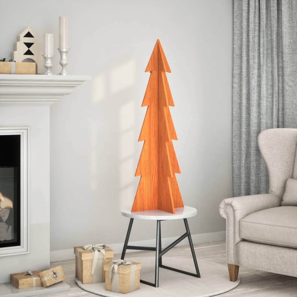 Kerstdecoratie kerstboom 112 cm massief grenenhout wasbruin