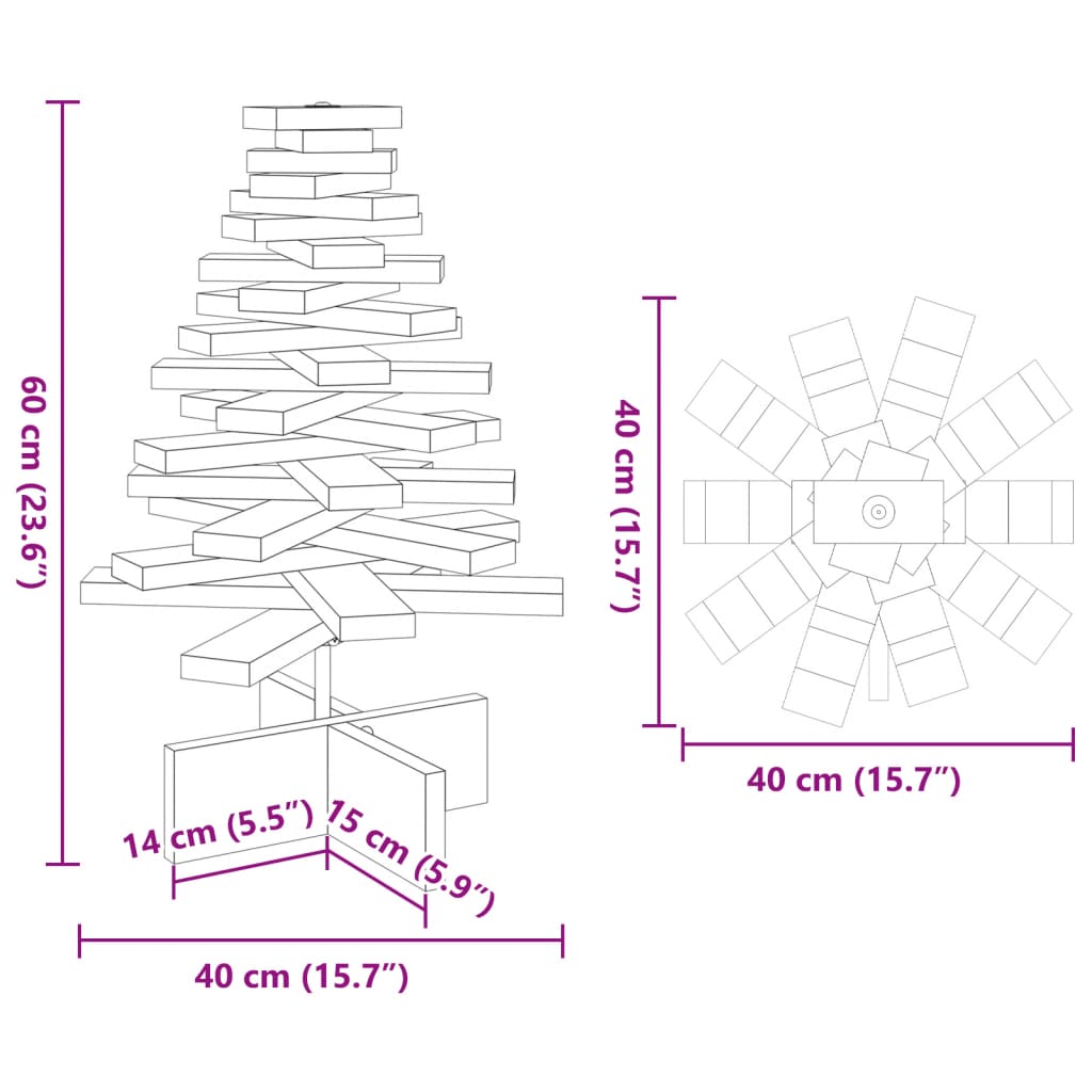 Kerstdecoratie kerstboom 60 cm massief grenenhout