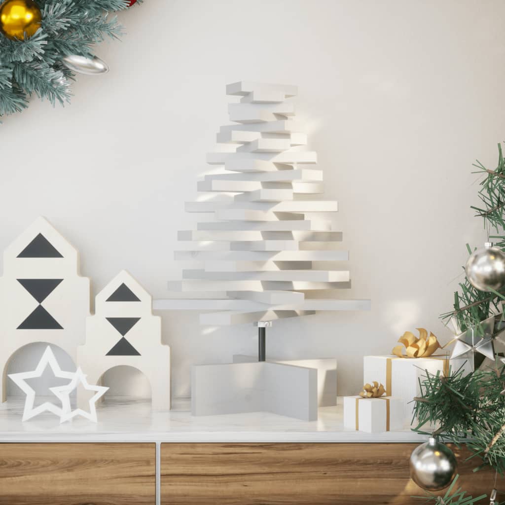 Kerstdecoratie kerstboom 60 cm massief grenenhout wit