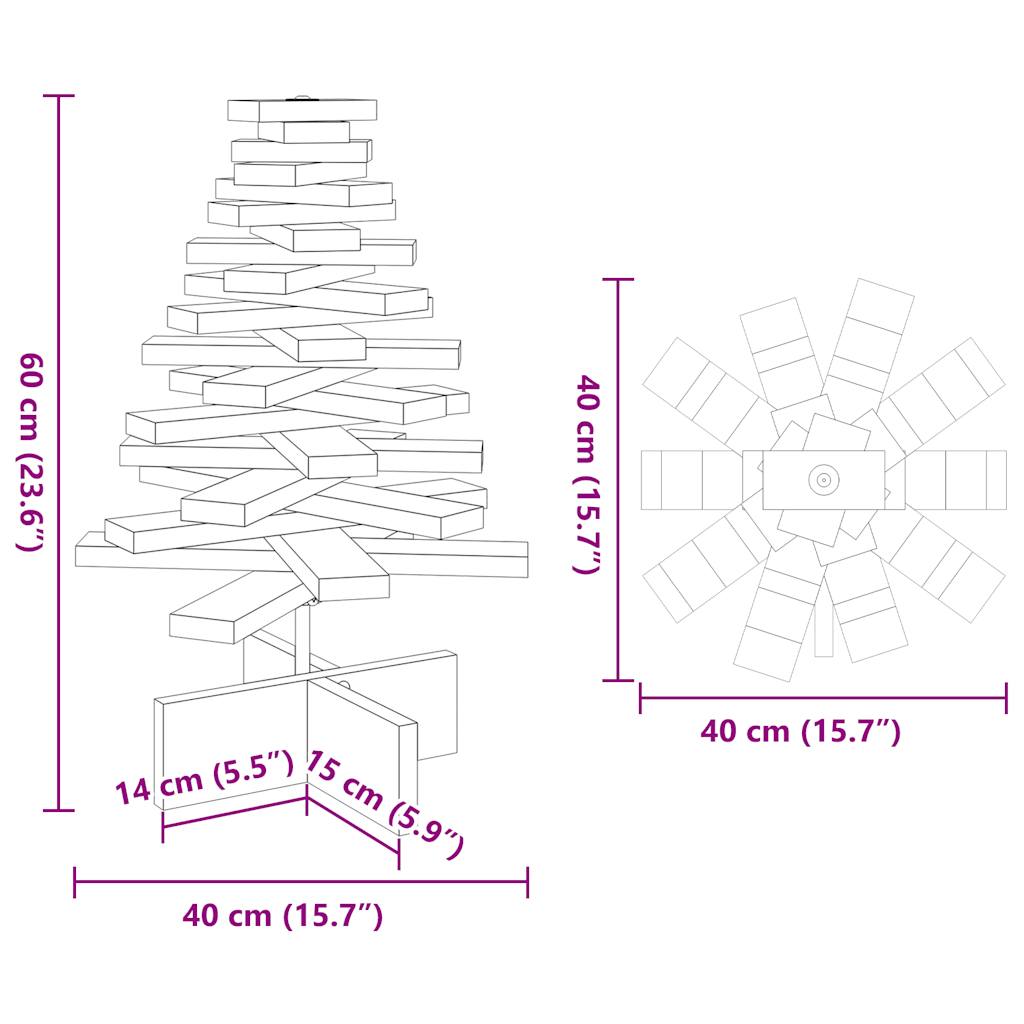 Kerstdecoratie kerstboom 60 cm massief grenenhout wasbruin