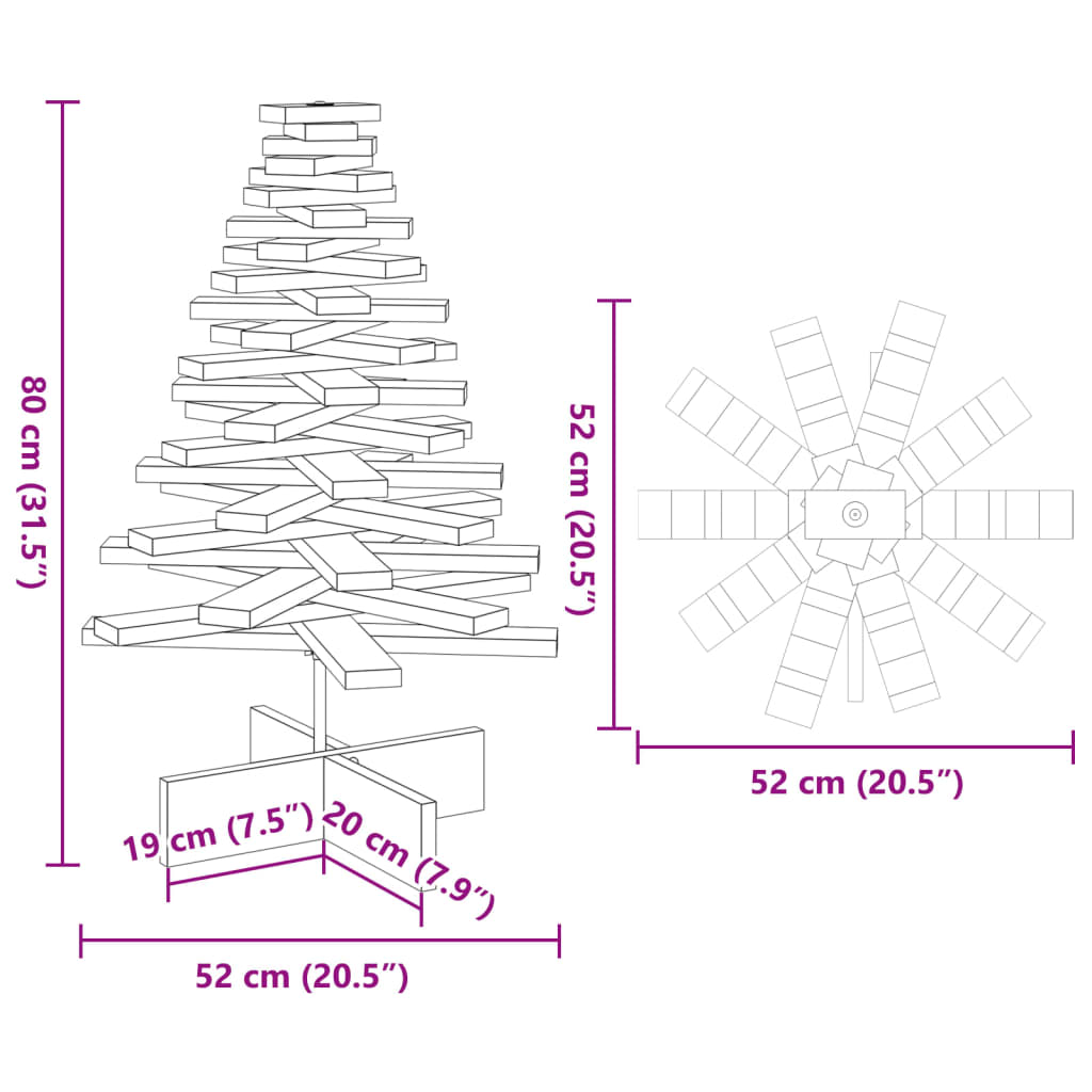 Kerstdecoratie kerstboom 80 cm massief grenenhout