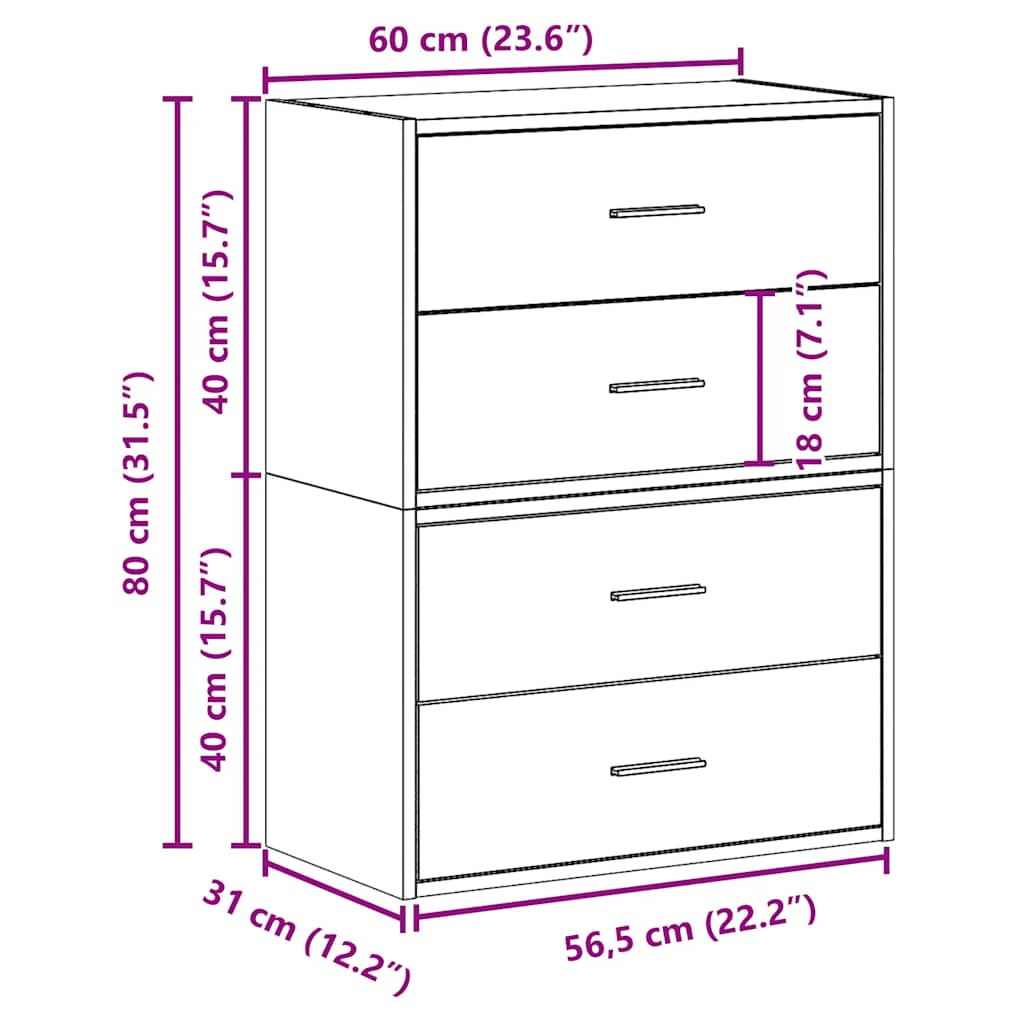 Kasten met 2 lades 2 st 60x31x40 cm bewerkt hout wit