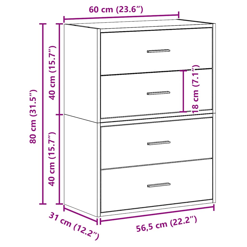 Kasten met 2 lades 2 st 60x31x40 cm bewerkt hout sonoma eiken