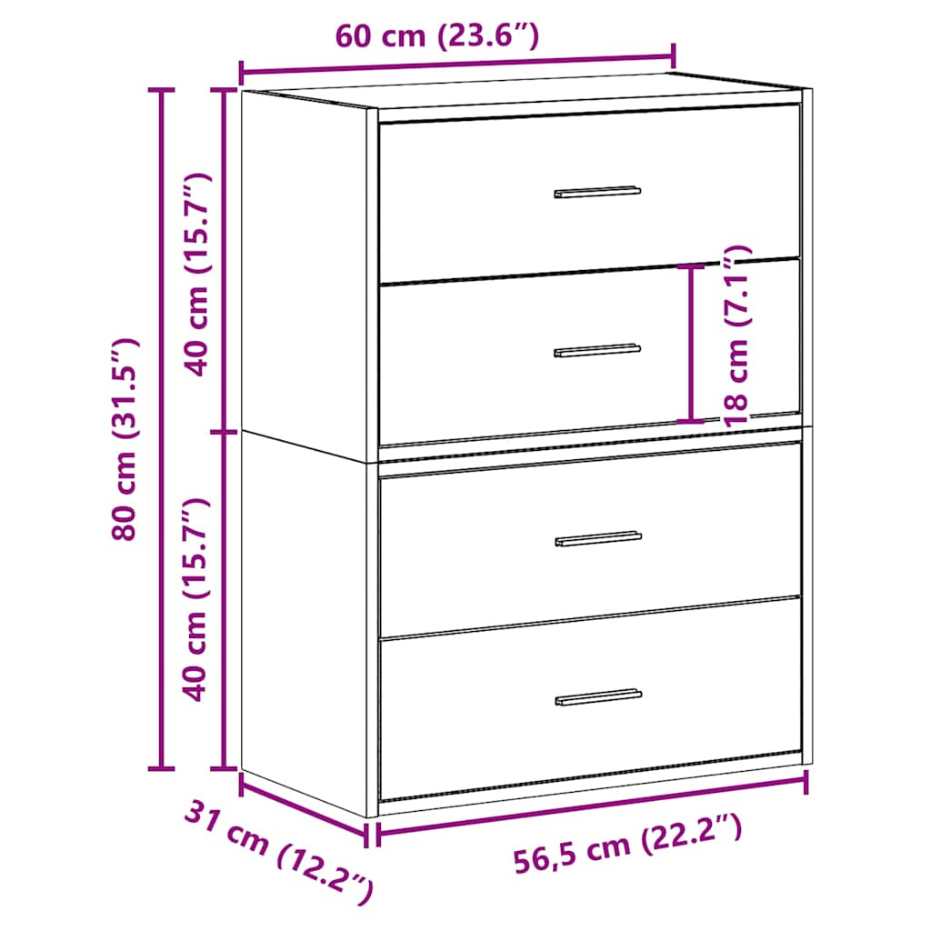 Kasten met 2 lades 2 st 60x31x40 cm bewerkt hout gerookt eiken