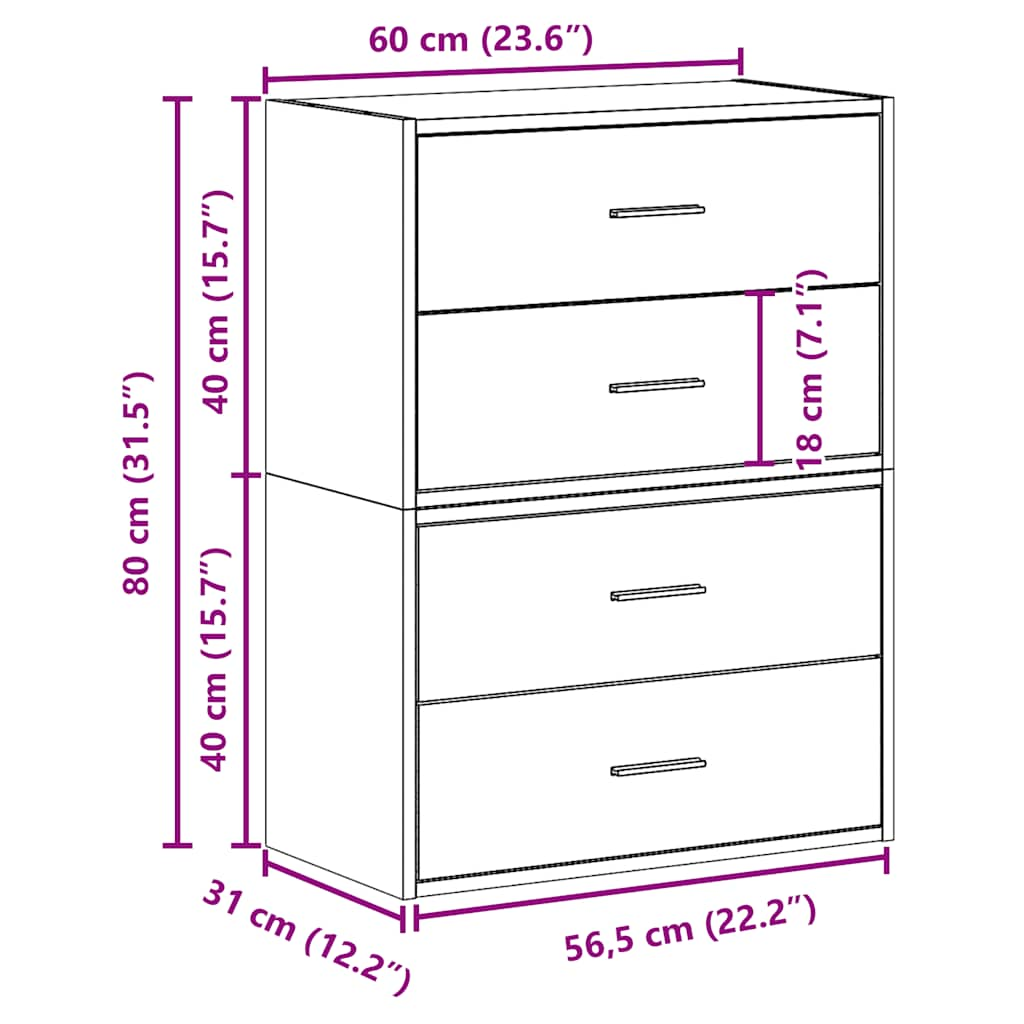 Kasten met 2 lades 2 st 60x31x40 cm bewerkt hout bruin eiken