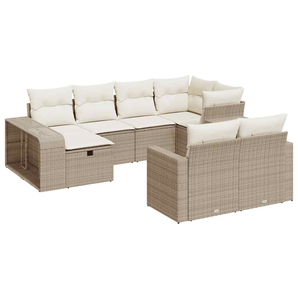 10-delige Loungeset met kussens poly rattan beige