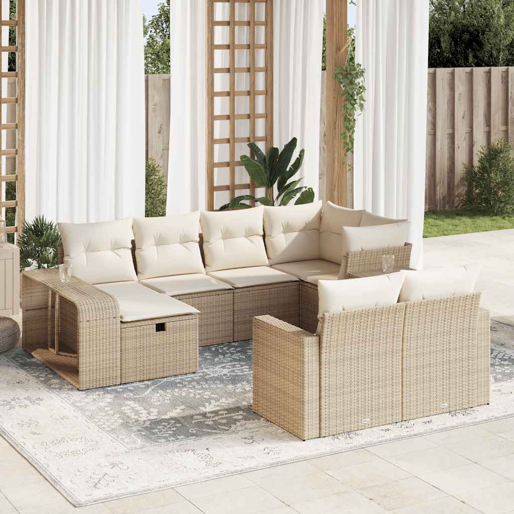 10-delige Loungeset met kussens poly rattan beige