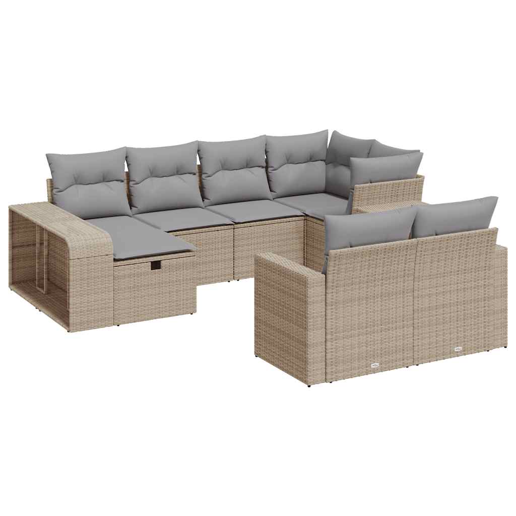 10-delige Loungeset met kussens poly rattan beige