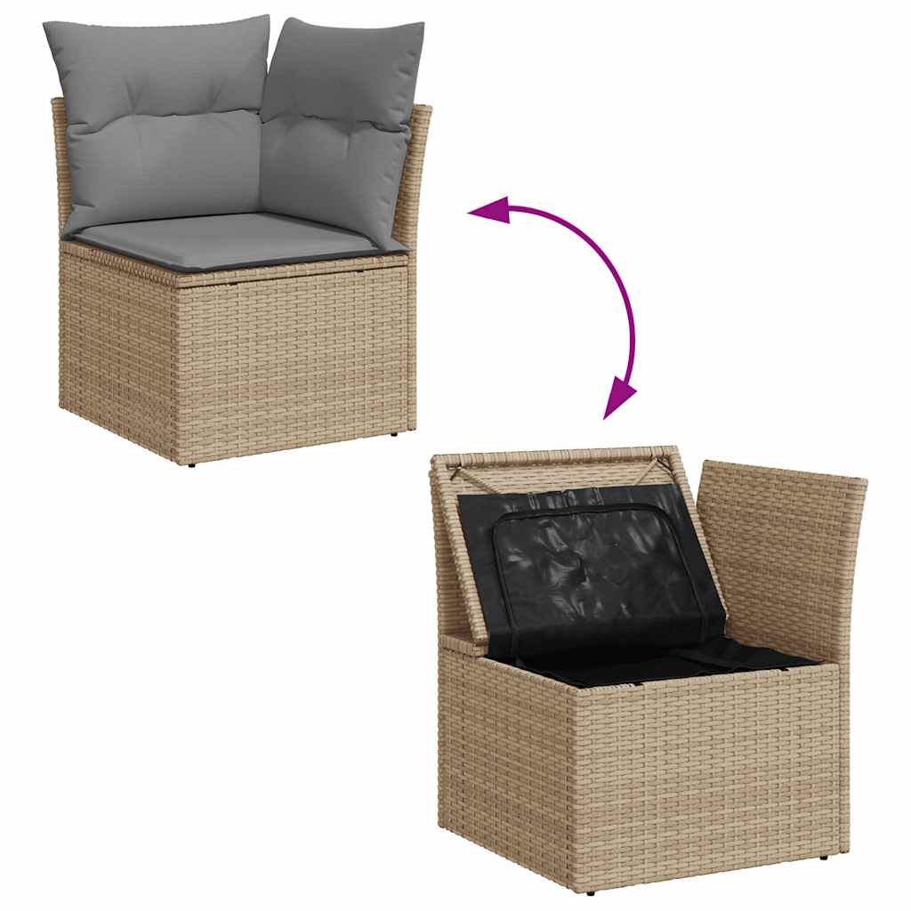 10-delige Loungeset met kussens poly rattan beige