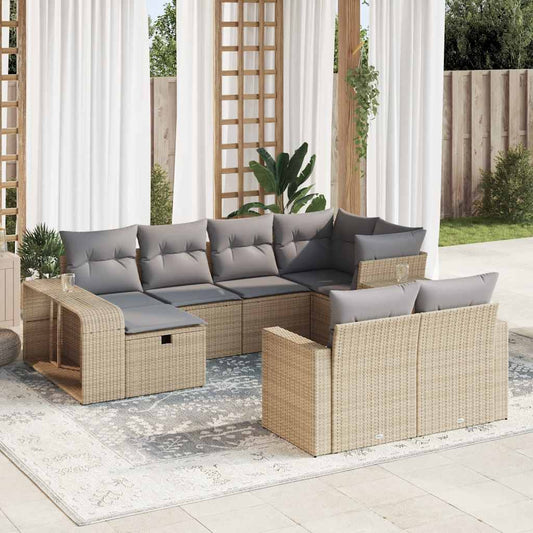 10-delige Loungeset met kussens poly rattan beige