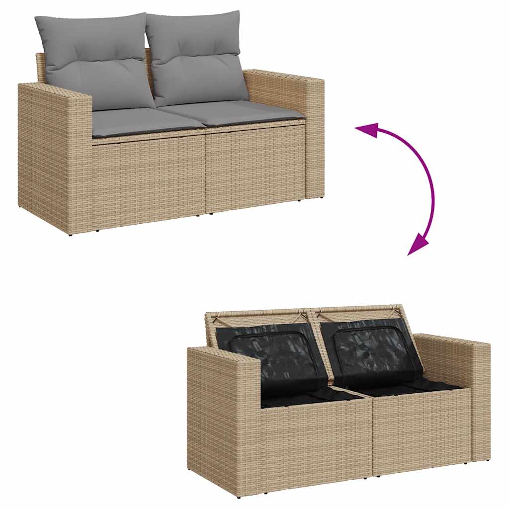 10-delige Loungeset met kussens poly rattan beige