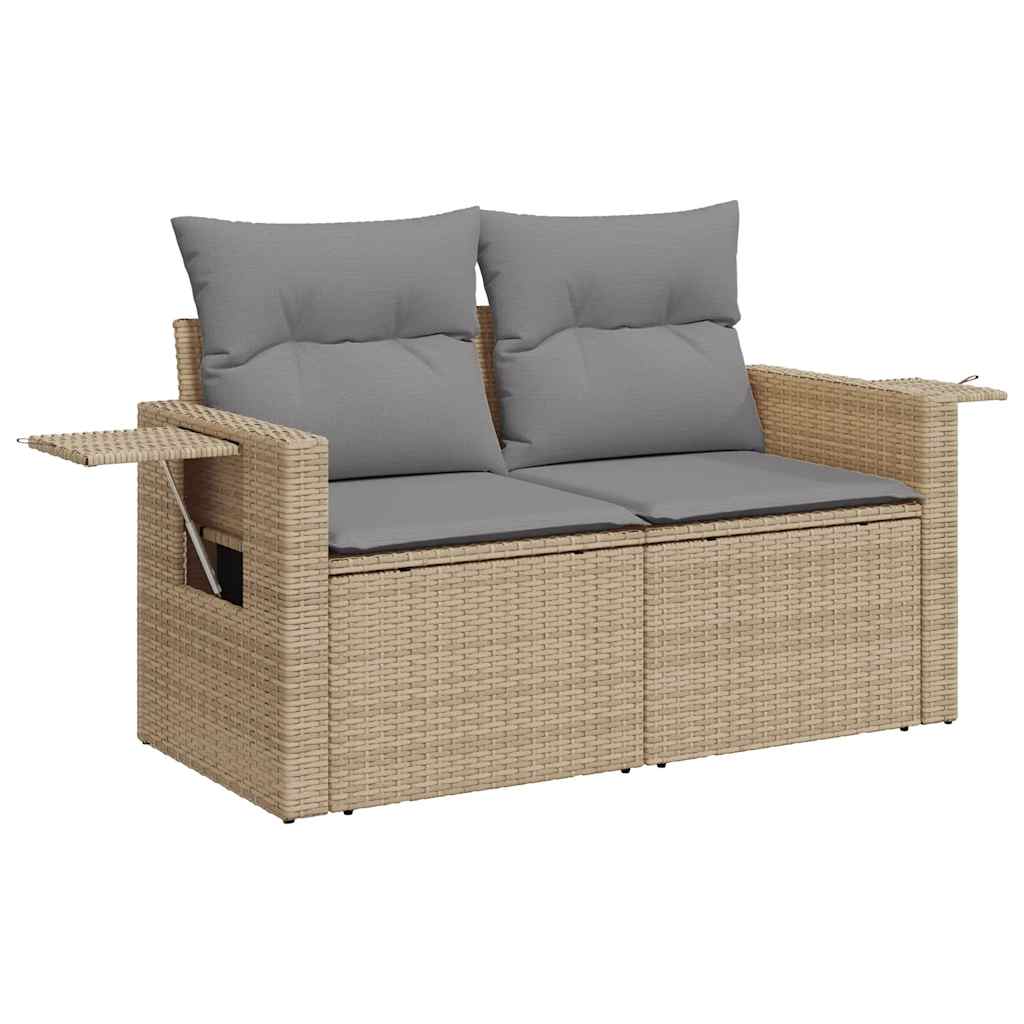 10-delige Loungeset met kussens poly rattan beige