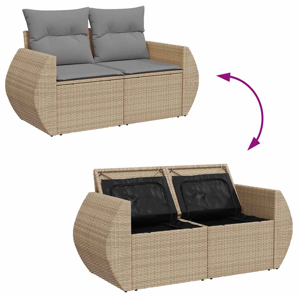 10-delige Loungeset met kussens poly rattan beige