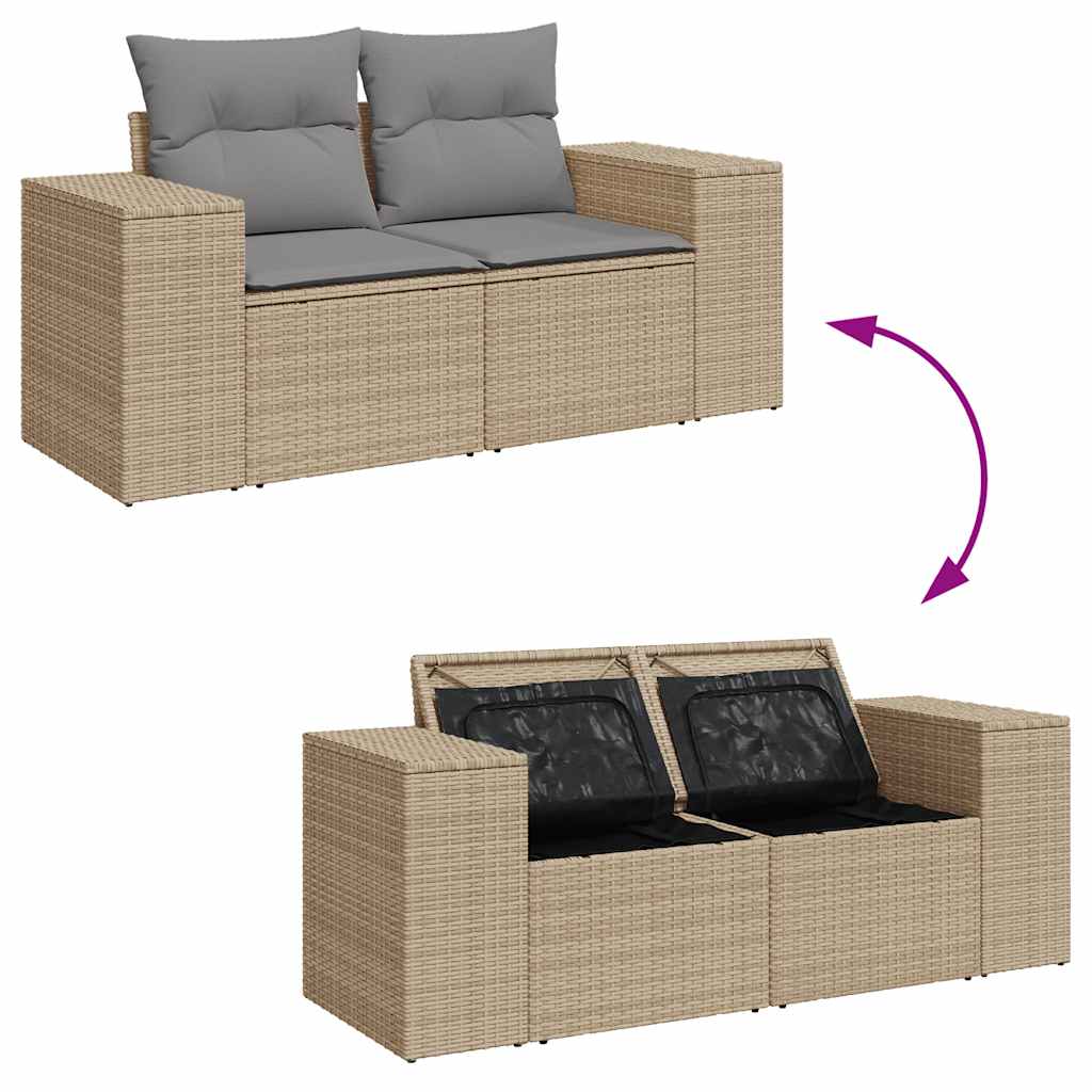 10-delige Loungeset met kussens poly rattan beige