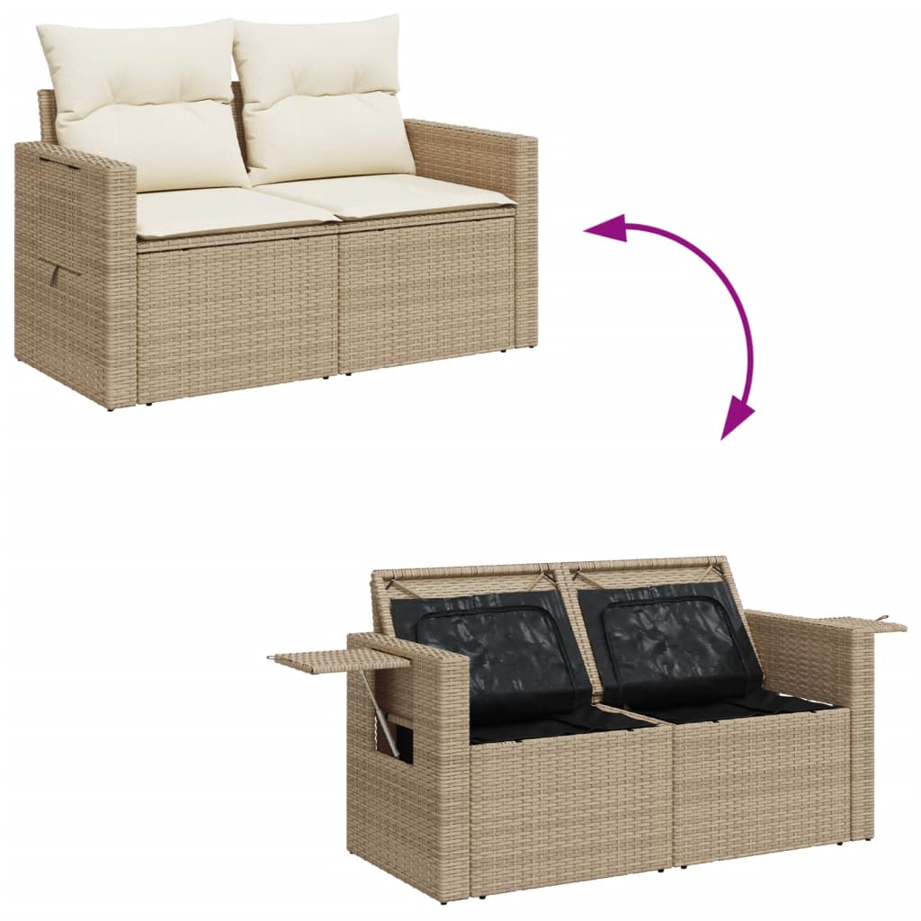 10-delige Loungeset met kussens poly rattan beige