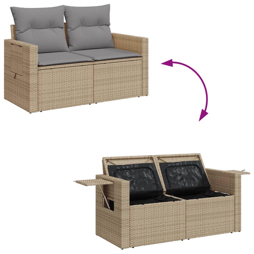 10-delige Loungeset met kussens poly rattan beige