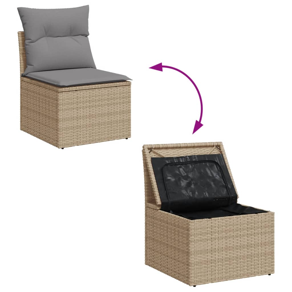 10-delige Loungeset met kussens poly rattan beige