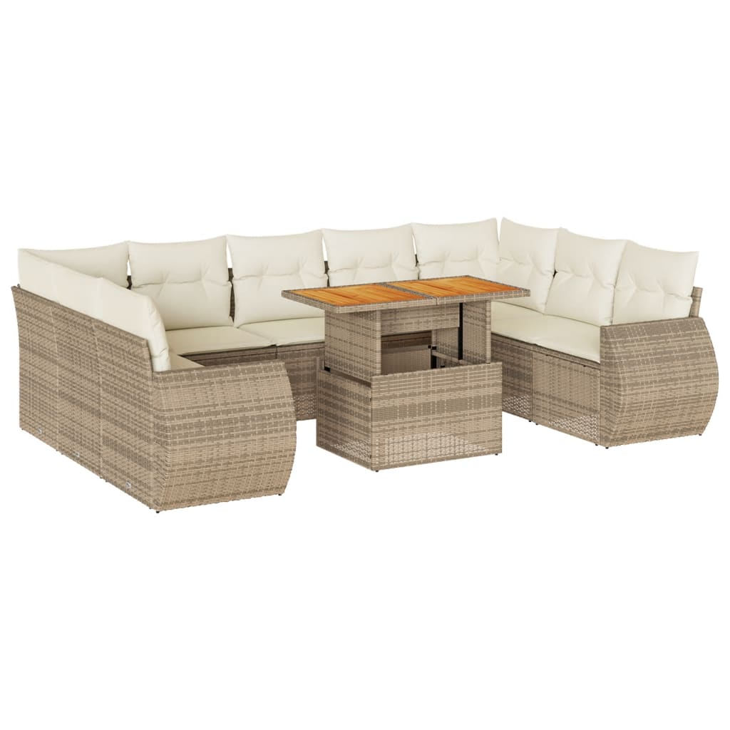 10-delige Loungeset met kussens poly rattan beige