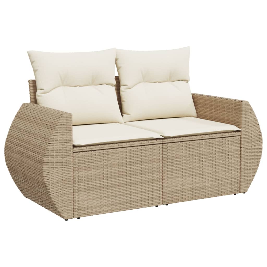 10-delige Loungeset met kussens poly rattan beige