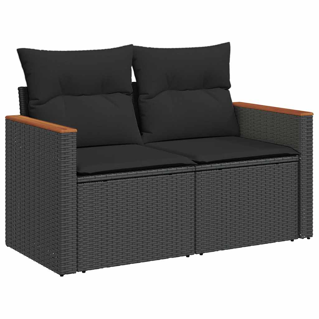 10-delige Loungeset met kussens poly rattan acacia zwart