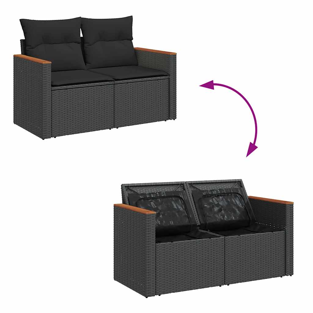 10-delige Loungeset met kussens poly rattan acacia zwart