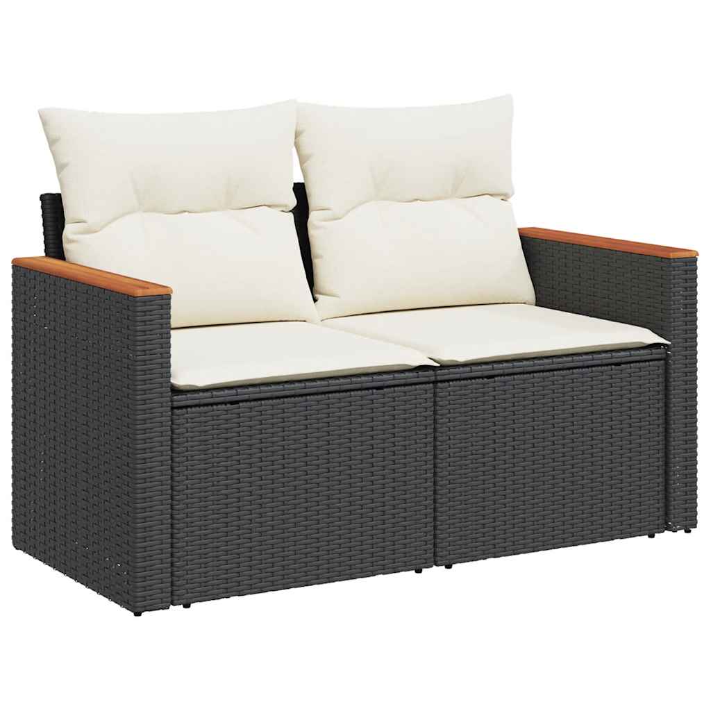 10-delige Loungeset met kussens poly rattan acacia zwart