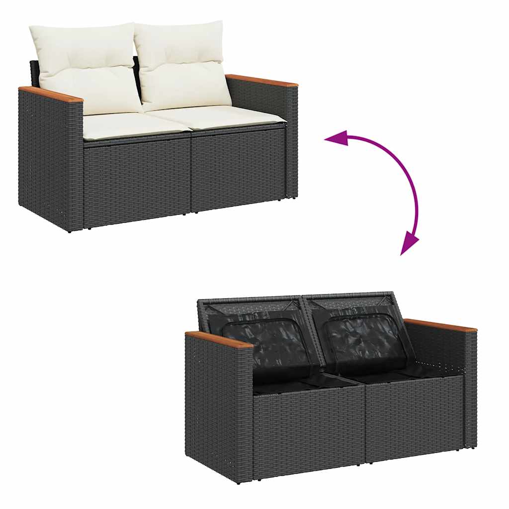 10-delige Loungeset met kussens poly rattan acacia zwart