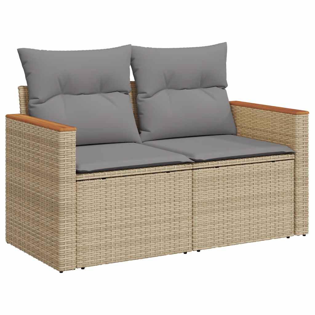 10-delige Loungeset met kussens poly rattan acacia beige