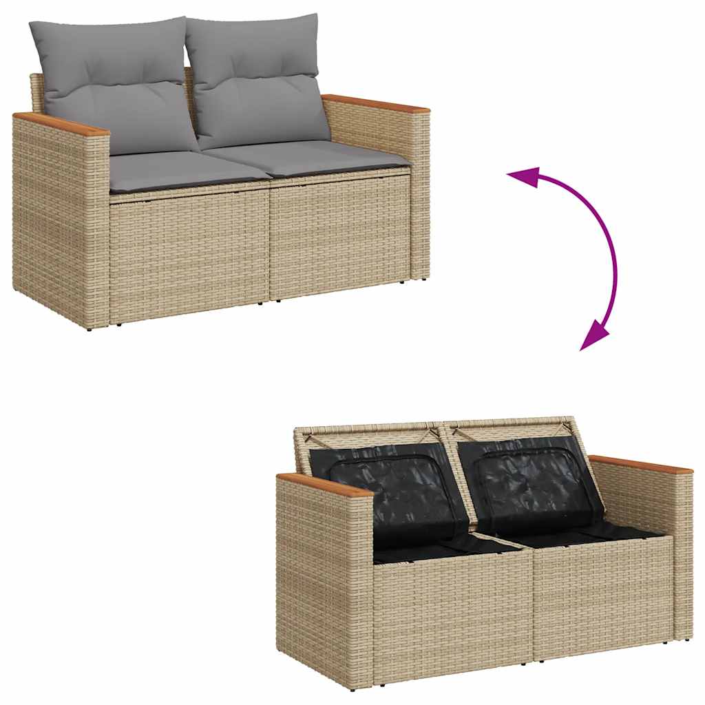 10-delige Loungeset met kussens poly rattan acacia beige