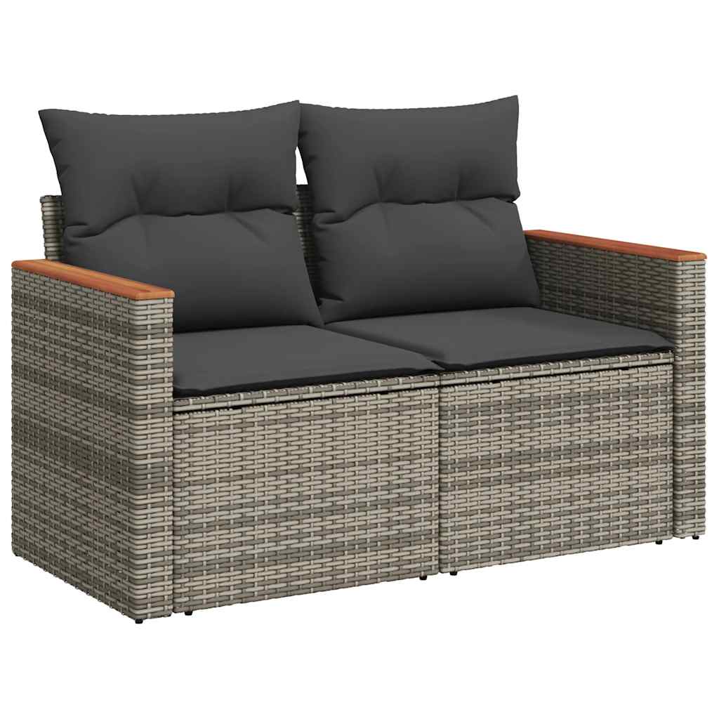 10-delige Loungeset met kussens poly rattan acacia grijs