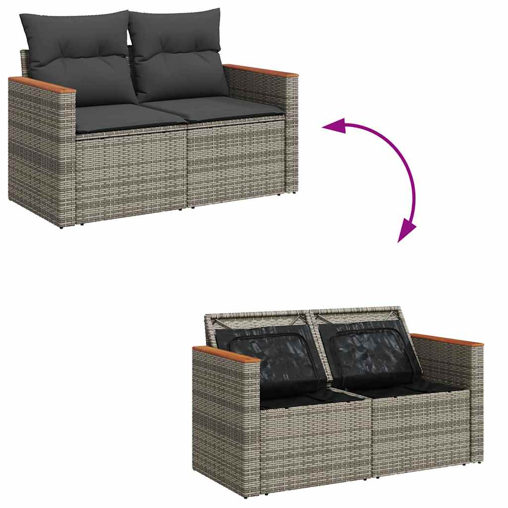 10-delige Loungeset met kussens poly rattan acacia grijs