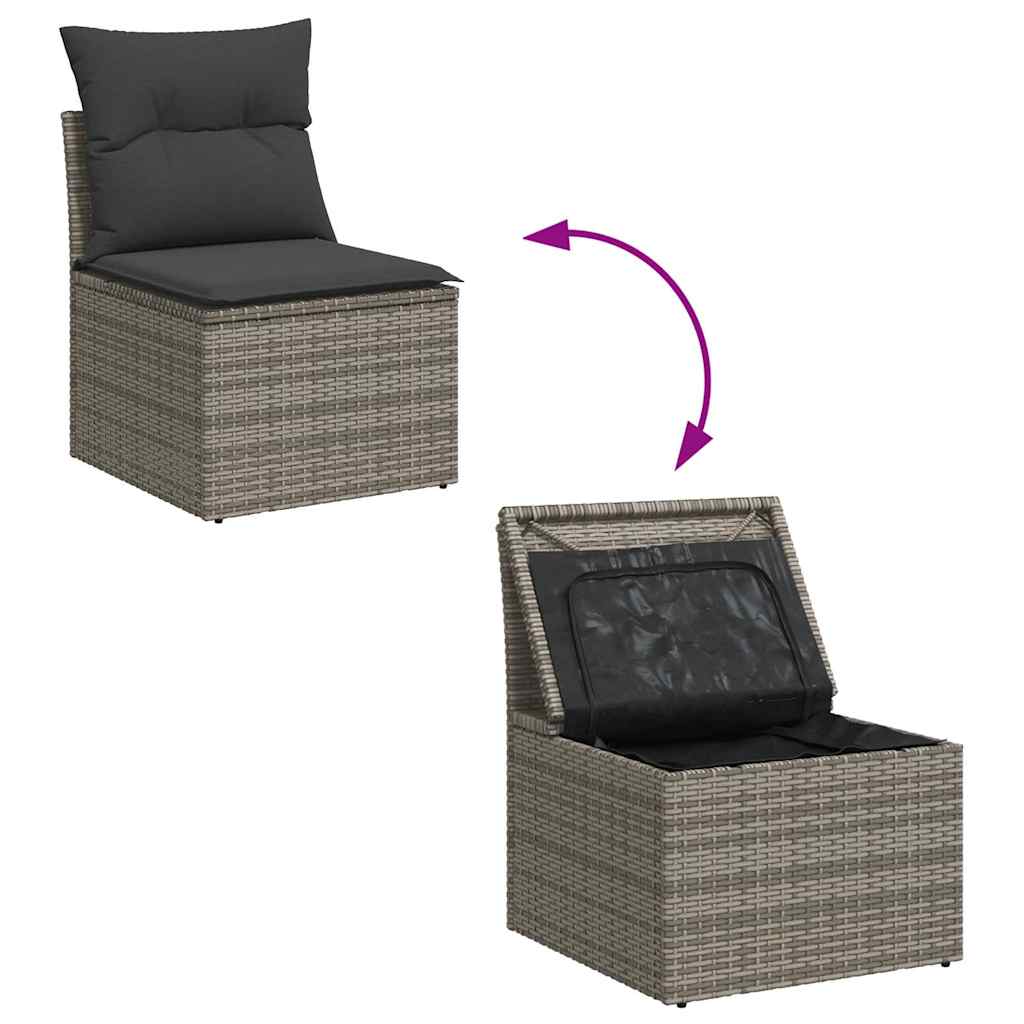 10-delige Loungeset met kussens poly rattan acacia grijs