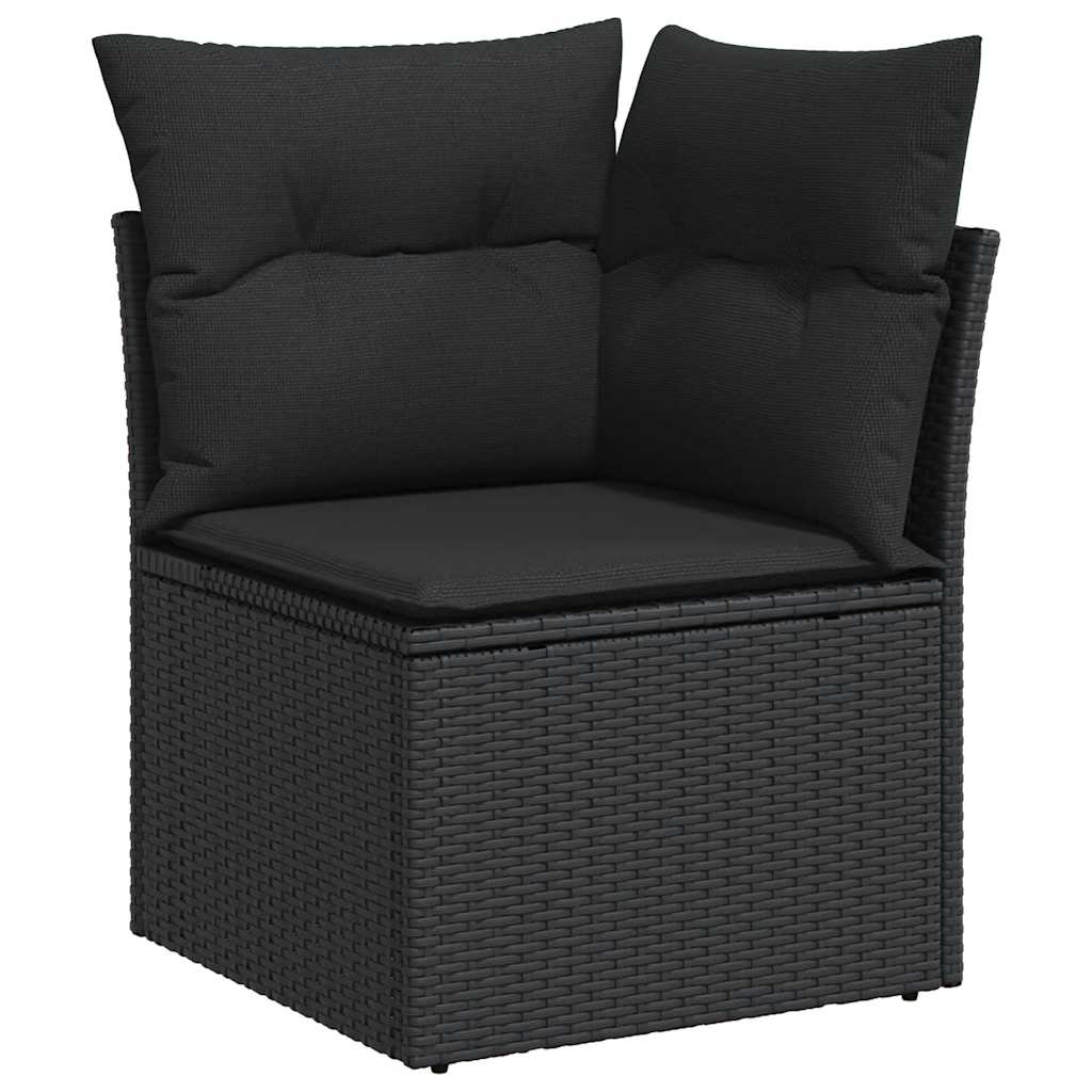 10-delige Loungeset met kussens poly rattan acacia zwart