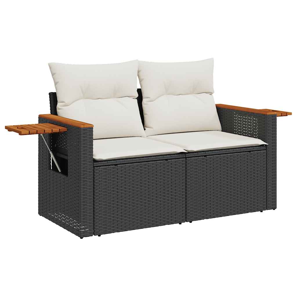 10-delige Loungeset met kussens poly rattan acacia zwart