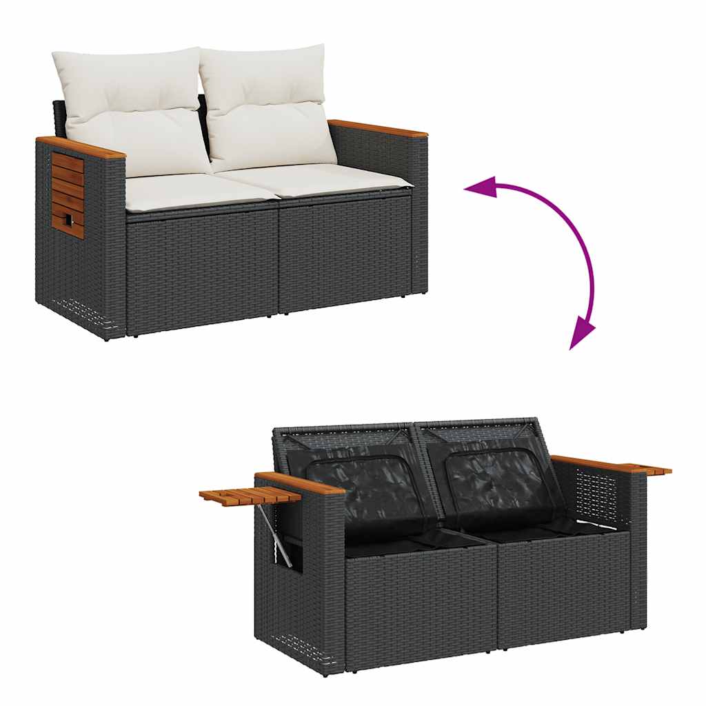 10-delige Loungeset met kussens poly rattan acacia zwart