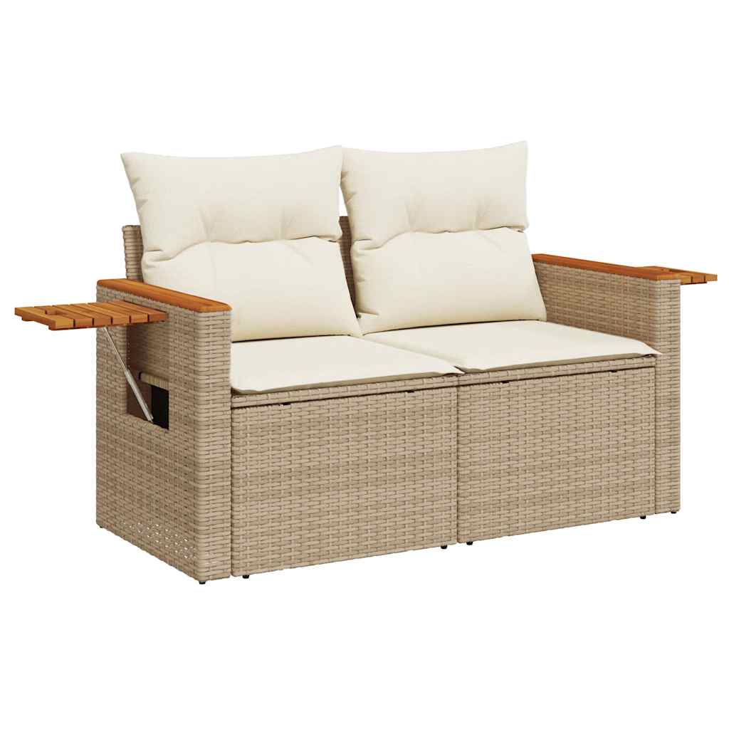 10-delige Loungeset met kussens poly rattan acacia beige